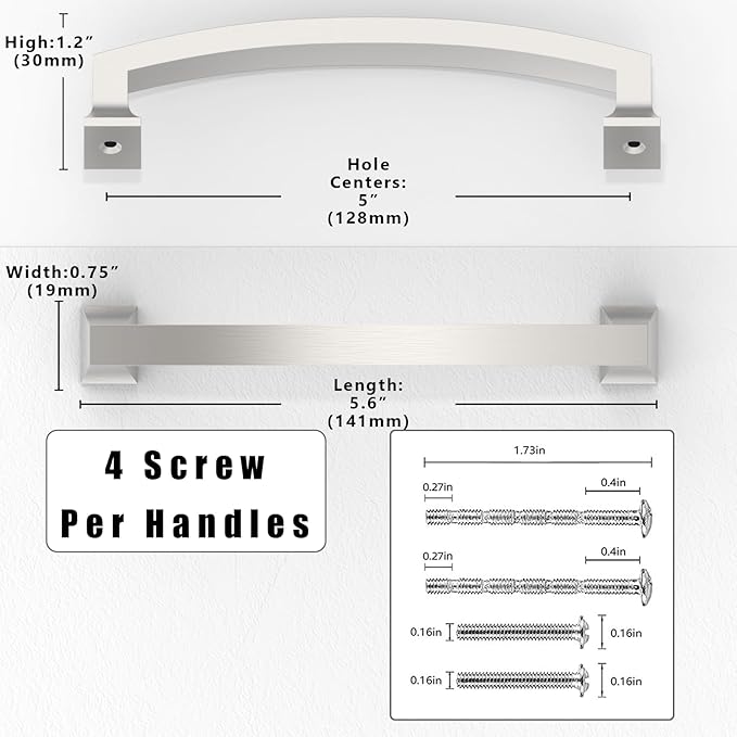 10 Pack Brushed Satin Nickel Cabinet Pulls 5 Inch(128mm) Kitchen Cabinet Handles Solid Zinc Alloy Cabinet Hardware Drawer Pulls