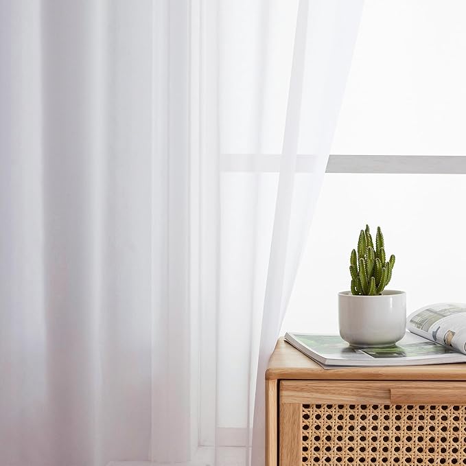 Aiyufeng 2 Piece White Sheer Curtains 63 Inch Length, Light Filtering Kitchen Curtain for Small Window, Voile Top Dual Rod Pocket, 2 x 40 W x 63" L