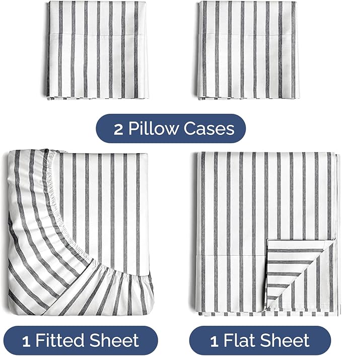 Twin XL 4 Piece Sheet Set - Comfy Breathable & Cooling - Soft Hotel Luxury Bedding Set with 8-16 Inch Deep Pockets - 1 Flat & 1 Fitted Sheet & 2 Pillowcases - Wrinkle Free & Easy Care - Grey Stripes 2