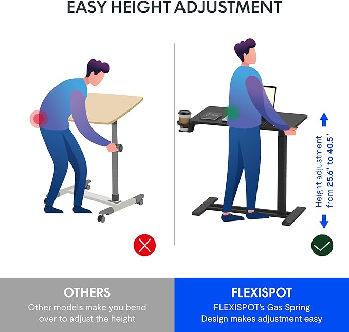 FLEXISPOT H7 Adjustable Overbed Bedside Table with Wheels Pneumatic Mobile Standing Desk Laptop Desk Rolling Computer Cart Movable Overbed Table Hospital Home Use(31.5" W x 17.7" D, Black Large)
