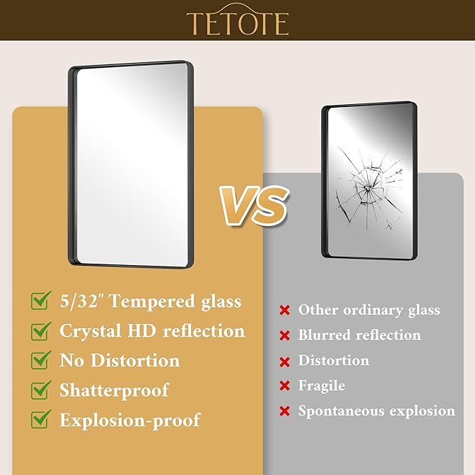 TETOTE Black Bathroom Mirror 24 x 30 Matte Black Metal Framed Vanity Mirror, Tempered Glass, Wall Mounted for Bathroom, Entryway, Bedroom, Living Room(Horizontal/Vertical)