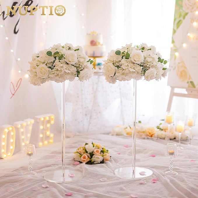 NUPTIO Flower Ball Arrangement Bouquet - 10 Pcs 15.7 inch Diameter White Fake Flowers Roses Balls for Centerpieces Tables - Artificial Rose Arrangements for Wedding Centerpiece Table Decorations