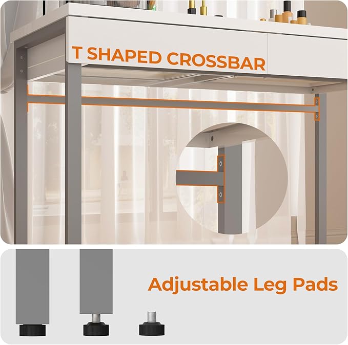 GreenForest Vanity Desk with 2 Drawers,Glossy Desktop White Desk for Bedroom,Makeup Table with Storage Space,Small Desk for Home Office,39 inch No Mirror
