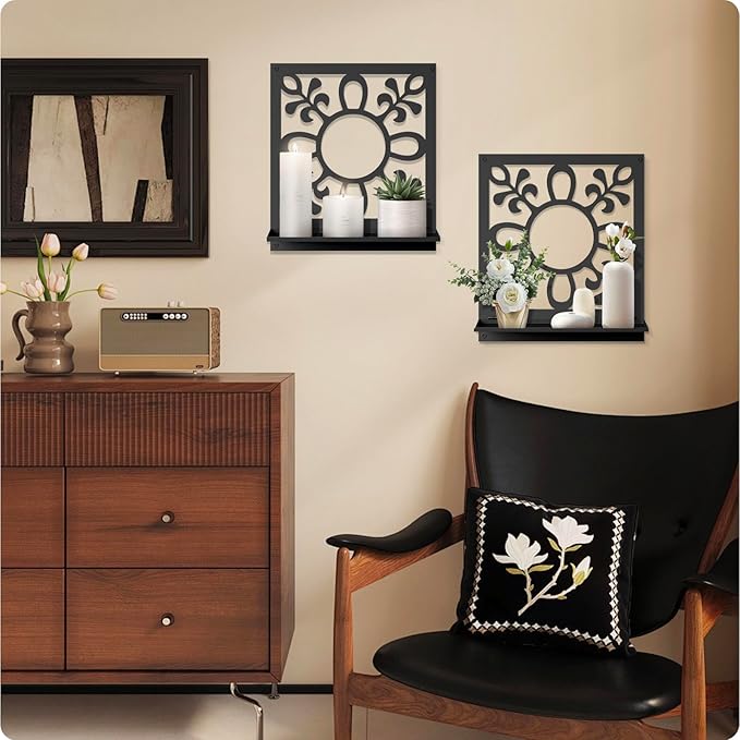Candle Wall Sconce, Retro Wall Hanging, Farmhouse Wall Art for Living Room Bedroom Bathroom (2 Pack 11.8 x 13 in)