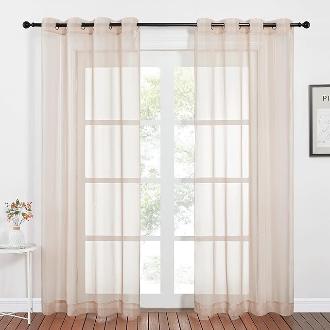 NICETOWN Voile Taupe Sheer Curtains 84 Inches Long, Grommet Airy & Lightweight Window Draperies Translucent Elegant Panels for Living Room/Bedroom,W54 x L84, Set of 2
