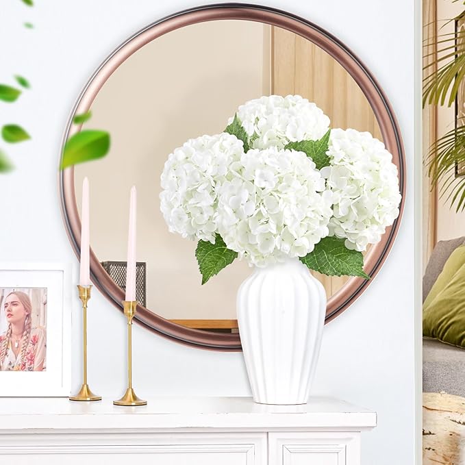 3 Pcs Real Touch Hydrangea Artificial Flowers, 21" White Full Faux Hydrangea Flowers Latex Fake Flowers for Home Decor Party Floral Arrangements Wedding Bouquets Centerpieces Outdoor Decor