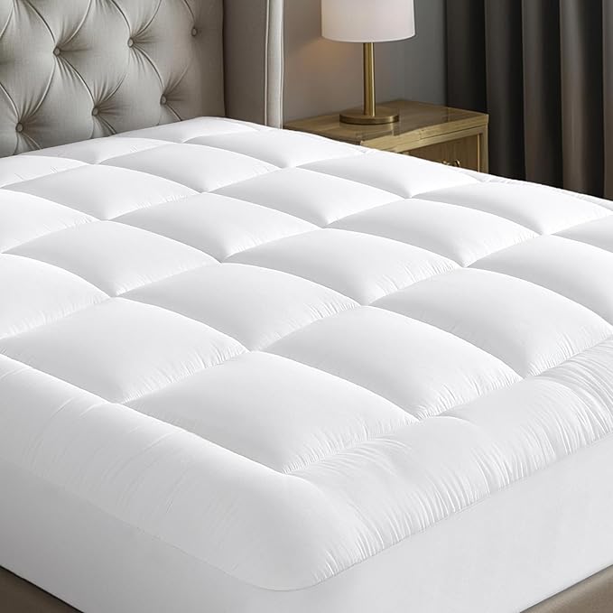 Cloud-Like King Mattress Topper - 100% Cotton Top Mattress Pad for Back Pain Relief - Breathable & Naturally Cooling for Hot Sleepers, White