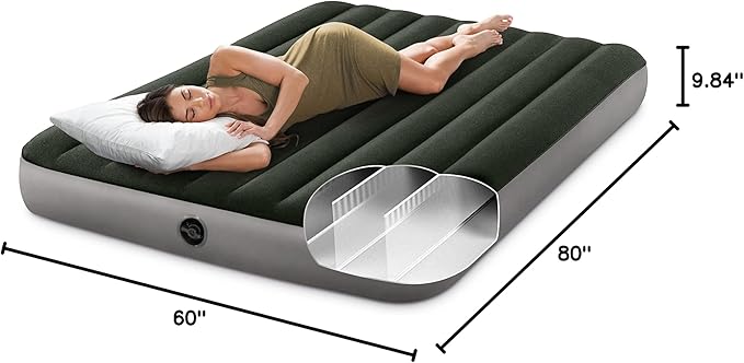 Intex 64779E Dura-Beam Standard Prestige Air Mattress: Fiber-Tech - Queen Size - Hand-Held Battery Pump - 10in Bed Height - 600lb Weight Capacity