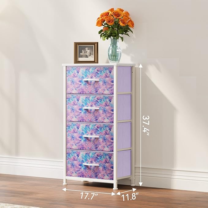 YITAHOME Purple Dresser with 4 Drawers - Storage Tower Unit, Dresser for Bedroom, Living Room, Closets - Sturdy Steel Frame, Wooden Top & Easy Pull Fabric Bins