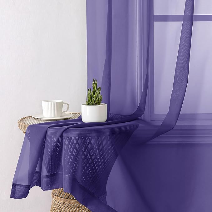 Aiyufeng Purple Sheer Curtains 84 Inches Long 2 Panels Set, Light Filtering Soft Airy Voile Rod Pocket Purple Sheer Window Drapes for Bedroom Living Room, Each 40Wx84L Inches