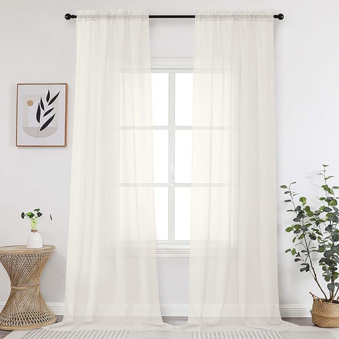 OWENIE Extra Long Sheer Curtains 120 Inches Long, Sheer Curtain, Voile Rod Pocket Panels for Bedroom and Living Room (42 x 120 inches Long, Set of 2, Ivory)