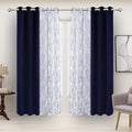BONZER Mix and Match Curtains - 2 Pieces Branch Print Sheer Curtains and 2 Pieces Blackout Curtains for Bedroom Living Room Grommet Window Drapes, 37x95 Inch/Panel, Indigo, Set of 4 Panels
