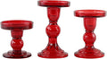 GMWD 3 Pcs Red Glass Candle Holder Set Clear, Christmas Candlesticks Holders Pillar Taper Candles Tealight Stand for Wedding Centerpieces Home Decorations Dining Table