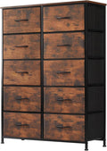 DUMOS Dresser for Bedroom, 10 Storage Drawers, Wide Fabric Closet Chests Organizer Tower Furniture with Wooden Top Metal Frame for Clothes, Guest Room, Living Room, Hallway, Entryway