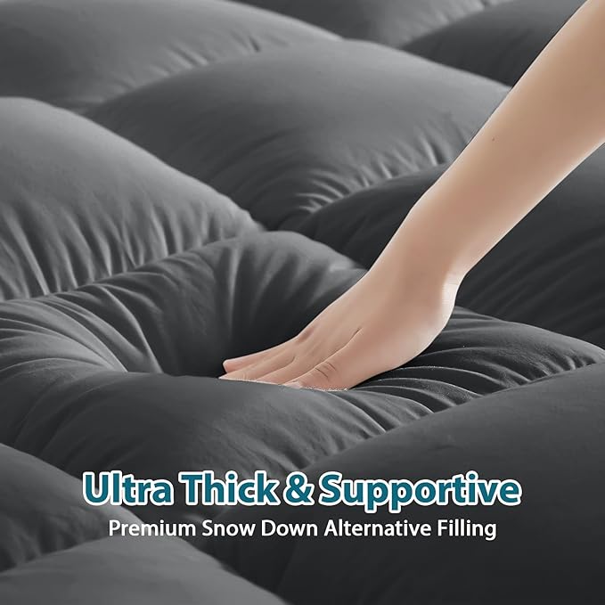 CYMULA RV King Mattress Topper - Extra Thick Cooling Mattress Pad Cover for Back Pain - Soft Mattress Protector Firm Bed Topper Pillow Top with 8-21 Inch Deep Pocket 3D Snow Down Alternative Fill