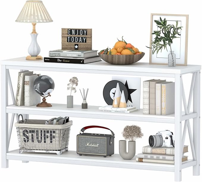 FATORRI Console Table for Entryway, Long Sofa Table with 3 Tier Shelves, Modern White Hallway Tables for Living Room (55 Inch, White Oak)