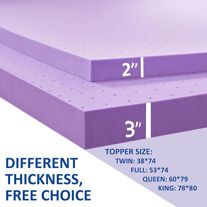 SINWEEK 2 Inch Gel Memory Foam Mattress Topper Ventilated Soft Pressure Relieve Mattress Pad, Breathable Bed Topper, CertiPUR-US Certified, Queen Size
