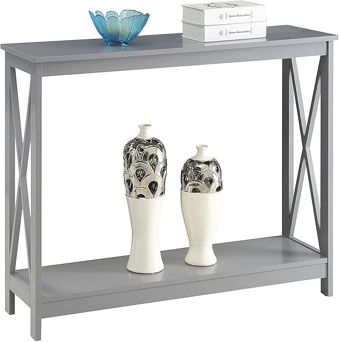 Convenience Concepts Oxford Console Table 39.5" - Sofa Table with Storage Shelf, Transitional Entryway Hall Table for Living Room and Bedroom, Display Foyer Table, Gray