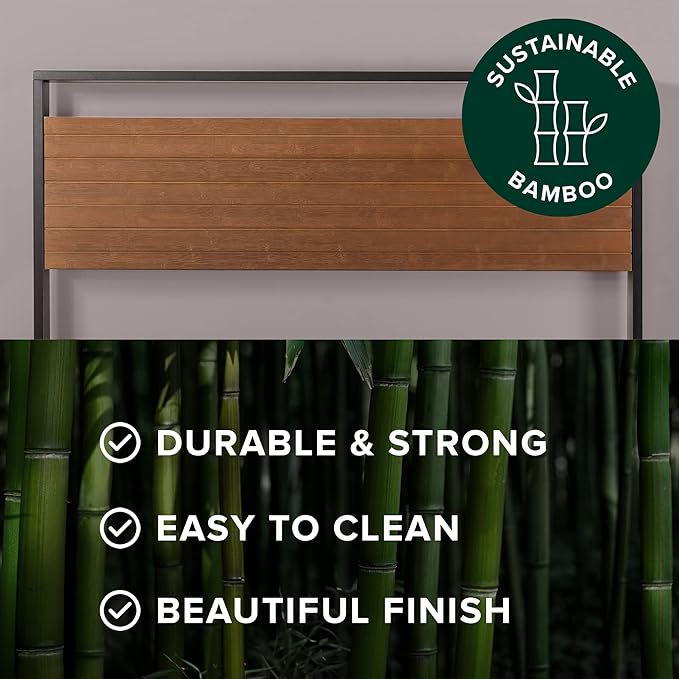 ZINUS Suzanne Bamboo and Metal Platform Bed Frame, 7-Inch Low Profile, Solid Steel Construction, No Box Spring Needed, Wood Slat Support, Easy Assembly, Chestnut Brown, Queen