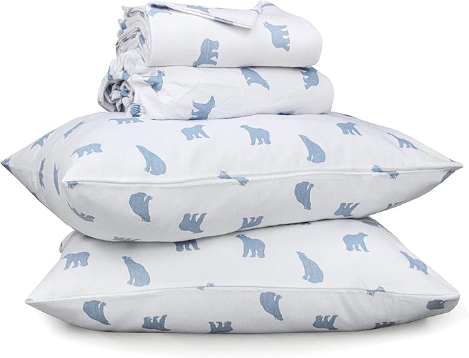 RUVANTI Flannel Sheets Queen Size - 100% Cotton Double Brushed Bed Sheets, Deep Pockets 16 Inches Queen Sheet Set, All Seasons Breathable & Extra Soft - Warm & Cozy, 4 Piece, Happy Cubs