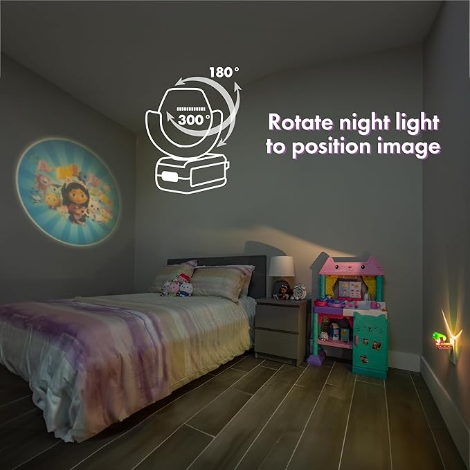 Projectables Gabby's Dollhouse LED Kids Night Light, Projector, Plug-in, Dusk-to-Dawn Sensor, for Bedroom, Bathroom, Playroom, Toyroom, 80079