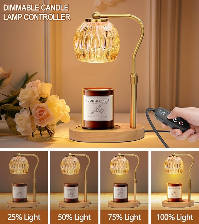 Candle Warmer Lamp, Adjustable Height Gold Candle Warmer Lamp with Timer Dimmer, Birthday Gifts for Women Mom, Dad and Fathers, House Warming Gifts New Home Room Decor, Scented Wax Candle Melt Warmer