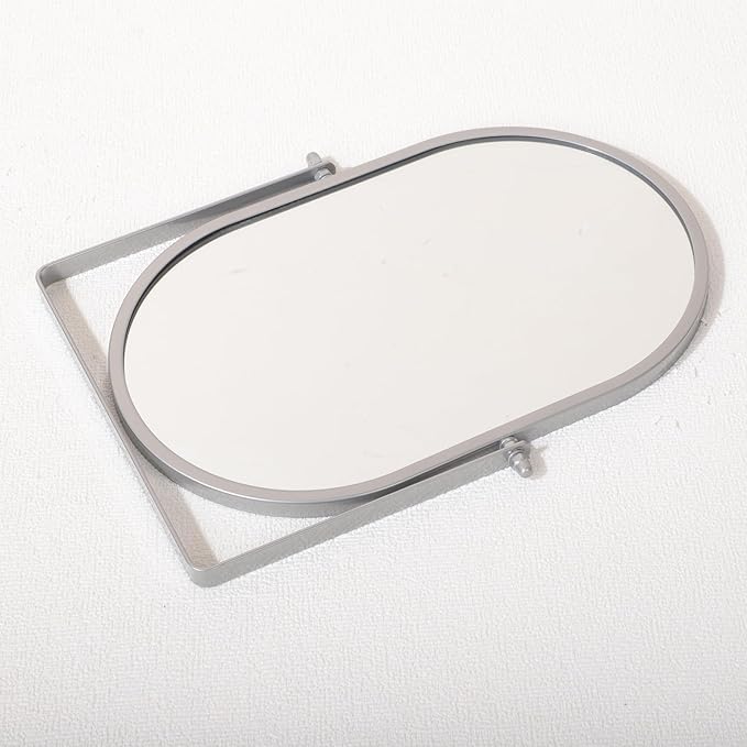 Bathroom Rectangle Desktop Makeup Mirror with Silver Metal Standing 180° Rotation Vanity Table Mirror Portable Cosmetic Mirror for Dressing Room Bedroom