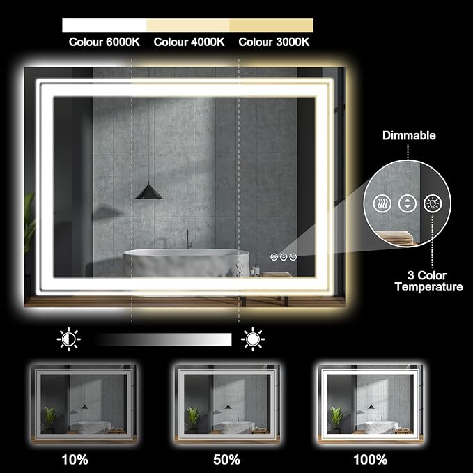 LED Bathroom Mirror, 72"X32" with Front and Backlit, Anti-Fog, Large Bathroom Vanity Mirror for Wall, Memory Function, Stepless Dimmable, Tempered Glass (Horizontal/Vertical)