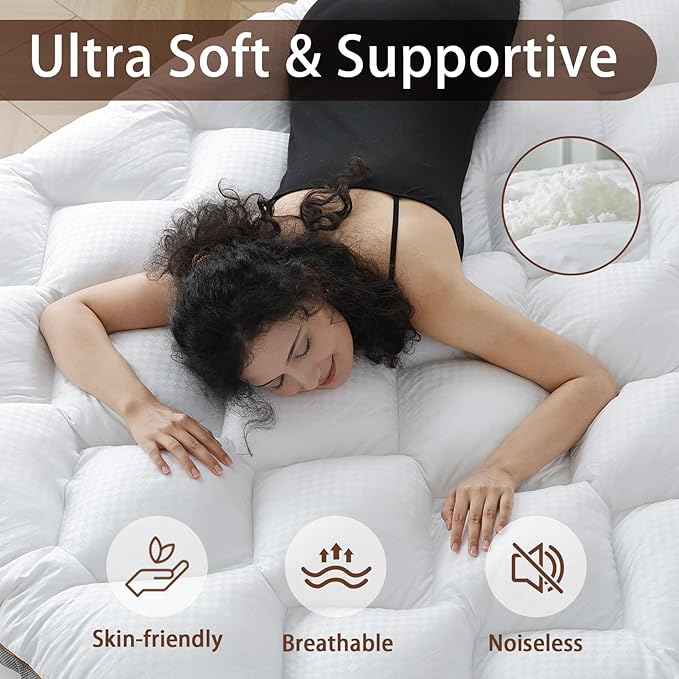 WhatsBedding 4 Inch Memory Foam Mattress Topper King Size for Pressure Relief, Extra Soft and Breathable Pillow Top Mattress Topper with 3D air mesh, Fluffy Shredded Memory Foam Filled，80 * 78 * 4in