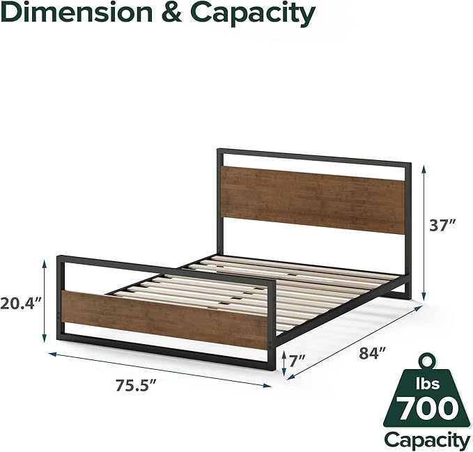 ZINUS Suzanne Bamboo and Metal Platform Bed Frame with Footboard, Wood Slat Support, No Box Spring Needed, Easy Assembly, King