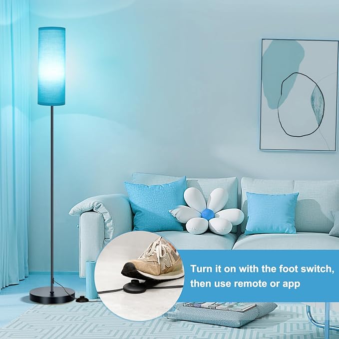 FRIDEKO HOME Floor Lamp, Color Changing Ambient Lighting for Living Room Bedroom, Standing Lamp with App & Remote, Tall Corner Lamp for Christmas Home Decor, 9W 800LM, Foot Switch, Turquoise Shade