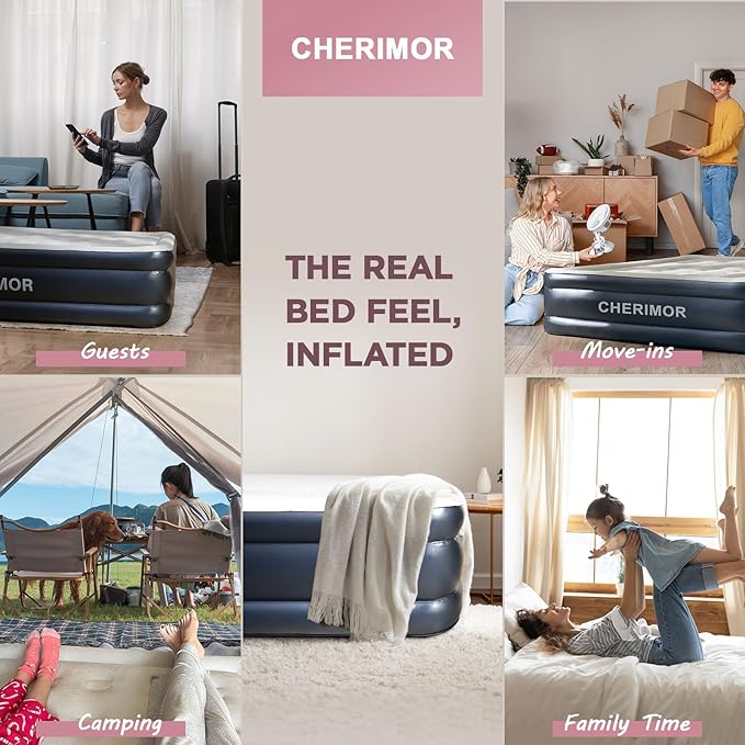 Air Mattress, 18" Raised Full Size Self Inflatable Blow Up Mattress with Built in Pump, Thick Comfort Air Bed with Carry Bag for Camping, Guests & Home, 600lb Capacity Colchon Inflable