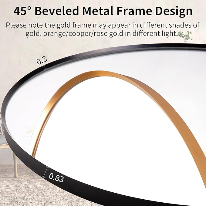 28" Round LED Bathroom Mirror, Wall Mounted Round Backlit Mirror LED Bathroom Vanity Mirror with Lights Fog Free Circle Lighted Mirror with Gold Frame