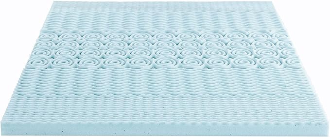 Mellow 3 Inch 5-Zone Memory Foam Mattress Topper, Cooling Gel Infusion, Dorm Essentials, Full Blue