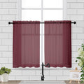 Chyhomenyc Sheer Curtains 36 Inch Length, Short Voile Sheer Window Curtians for Small Window Bathroom Cafe Living Room Farmhouse, 2PCS, 42W x 36L inches, Rod Pocket, Burgundy