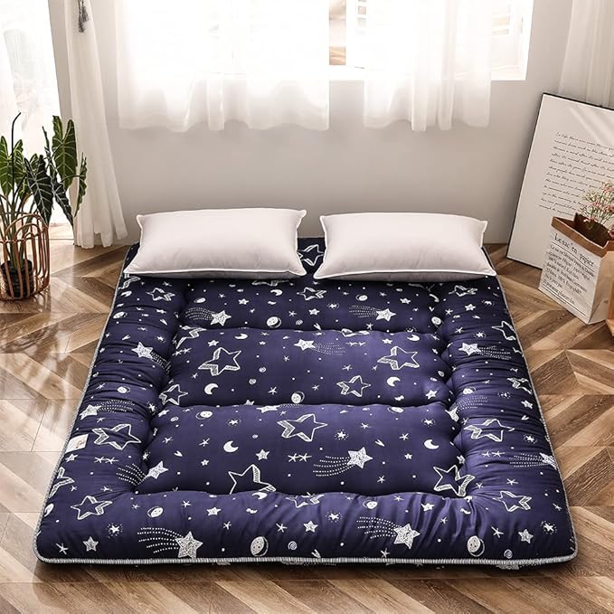 MAXYOYO Navy Star Futon Mattress Japanese Floor Mattress Tatami Floor Mat Foldable Bed Portable Camping Mattress Kids Sleeping Pad Floor Lounger Couch Bed Twin Size