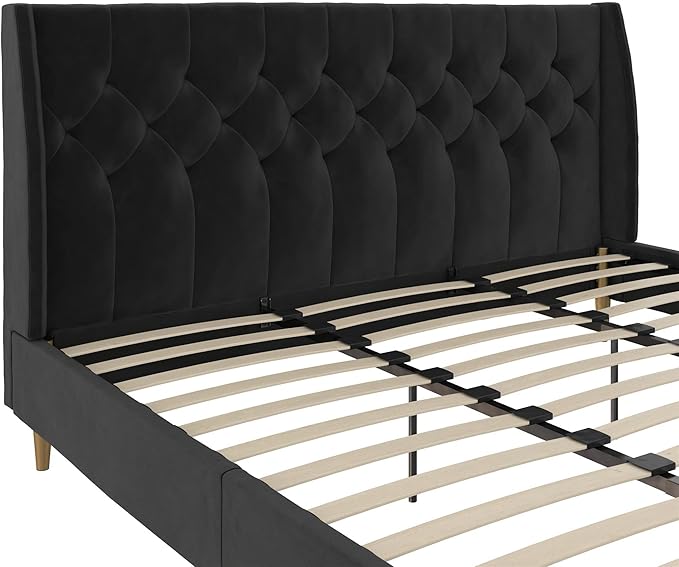 Novogratz The Her Majesty Upholstered Bed, King, Black Velvet