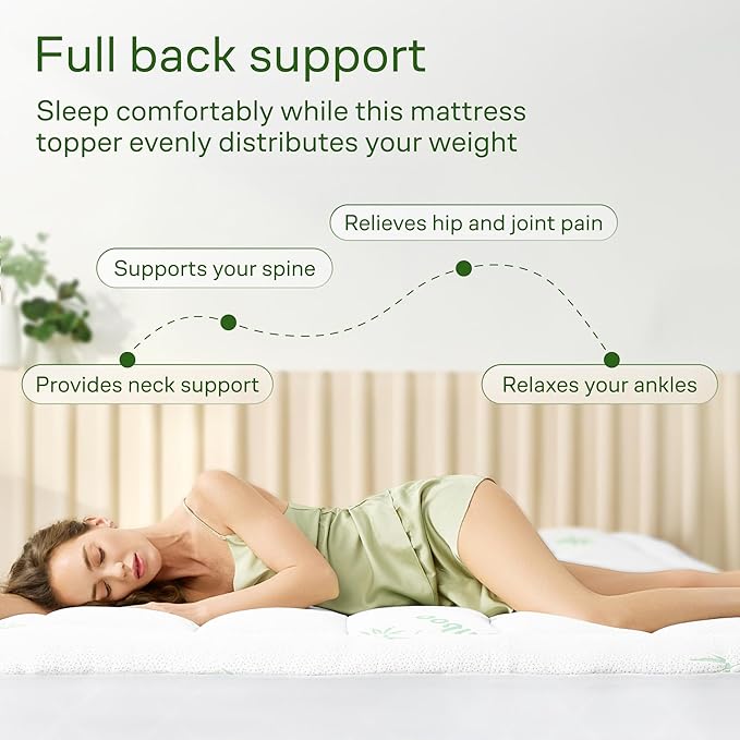 Ultra Soft King Size Mattress Topper - Viscose Made from Bamboo Pillow Top Mattress Pad for Back Pain Relief - Naturally Cooling for Hot Sleepers, Green