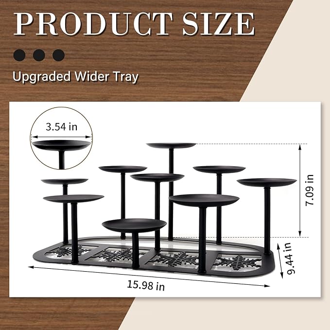 Fireplace Candelabra Candle Holder Matte Black Metal Candleholder with 9 Candle Stands Mantle Decor for Flameless or Wax Pillar Candle Floor Table Centrepiece Christmas Wedding Party Decoration