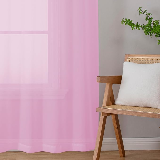 Chyhomenyc Pink Sheer Curtains 72 Inch Length 2 Panels, Light Filtering Soft Airy Rod Pocket Voile Window Curtain Drapes for French Door Bedroom Living Room, Each 42Wx72L Inches