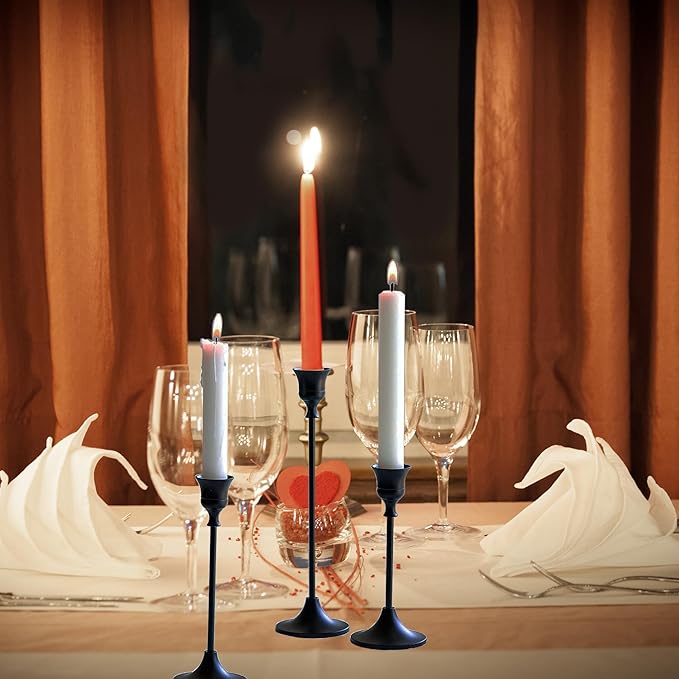 6PCS Black Candlestick Holders Taper Candle Holders Metal Candle Sticks Holder Decor for Halloween Friendsgiving Thanksgiving Decorations Christmas Dinning Table Fireplace Home