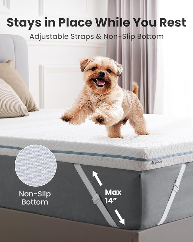 Dreamsmith Twin XL Mattress Topper - 3 Inch Cooling Gel Memory Foam Mattress Pad for Pressure Relief, Bed Topper with Removable Washable Soft Cover Non-Slip, CertiPUR-US & Oeko-Tex Certified