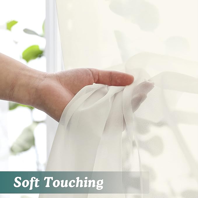 Chyhomenyc Ivory Sheer Window Curtain Panels 45 Inch, Set of 2, Light Filtering Solid Voile Curtains Drapes for Small Window/Living Room/Bedroom, Rod Pocket, 42W x 45L inches