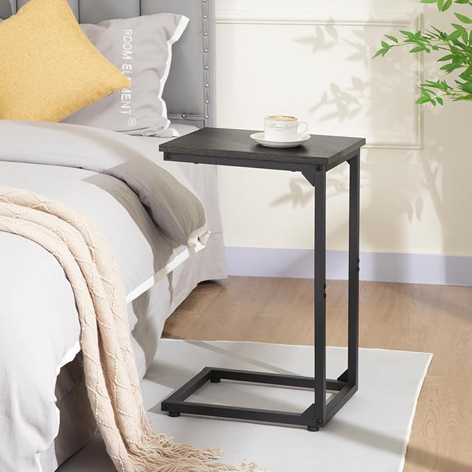 AMHANCIBLE C Shaped Side Table, End Tables Living Room Set of 2, Slide Under Couch Table for Sofa, TV Trays for Bedroom, Small Space, Dark Grey, HET02CDG