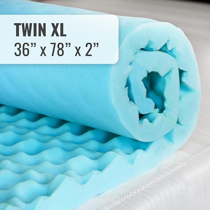 DMI Twin XL Mattress Topper Egg Crate Foam for Pressure Relief, Weight Distribution & Enhanced Airflow | Dorm Bed Mattress Topper 2 Inch - Improved Comfort & Alignment- Blue