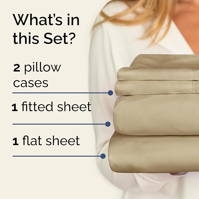 Twin 4 Piece Sheet Set - Comfy Breathable & Cooling - Ultra Soft Hotel Luxury Bedding Set with 8-16 Inch Deep Pockets - 1 Flat & 1 Fitted Sheet & 2 Pillowcases - Cozy, Wrinkle Free & Easy Care - Beige