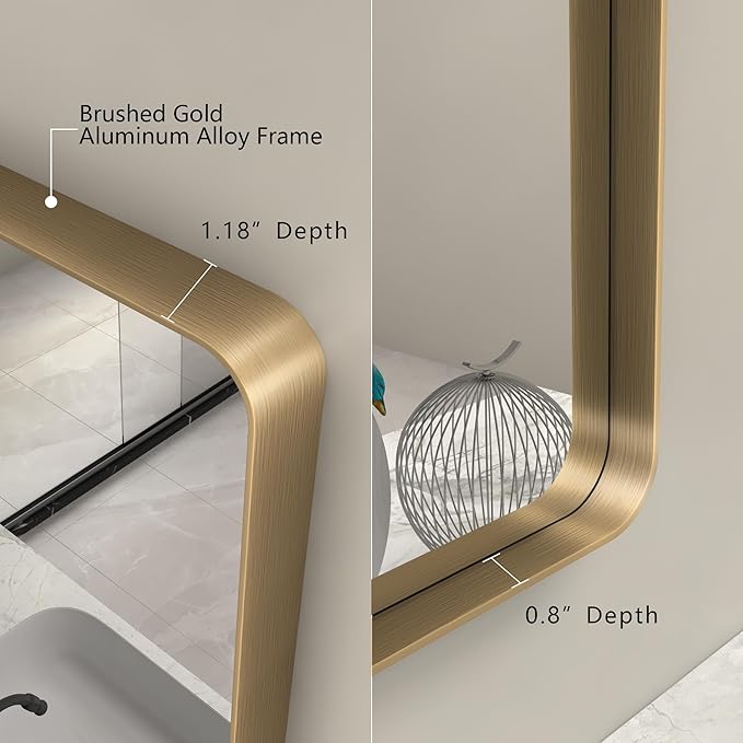 CAHRMOR 60x28 Brushed Gold Mirror for Bathroom, Golden Metal Framed Vanity Mirror, Large Rectangle Vanity Wall Mirror, Modern, Anti-Rust, Shatterproof (Horizontal/Vertical)