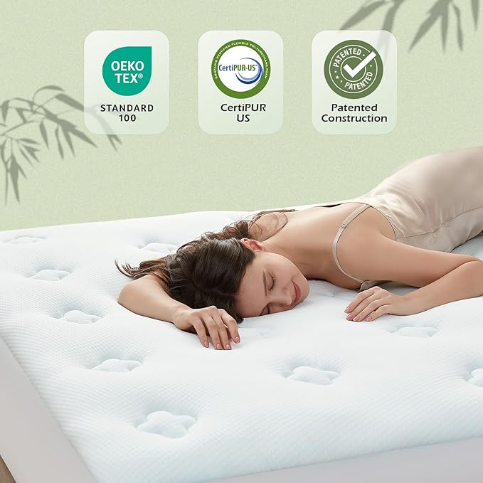 Hansleep RV Short Queen Mattress Topper Viscose Derived from Bamboo, Camping Memory Foam Pillow Top Mattress Topper, Breathable Mattress Pad for Back Pain Relief, 60" x 75", White