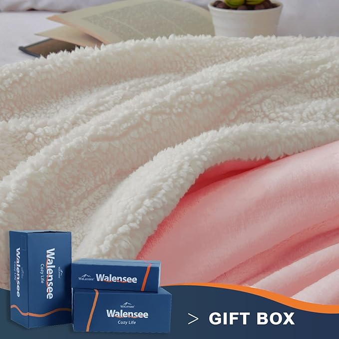 Walensee Sherpa Fleece Blanket (King Size 108”x90” Pink) Plush Throw Fuzzy Super Soft Reversible Microfiber Flannel Blankets for Couch, Bed, Sofa Ultra Luxurious Warm and Cozy for All Seasons