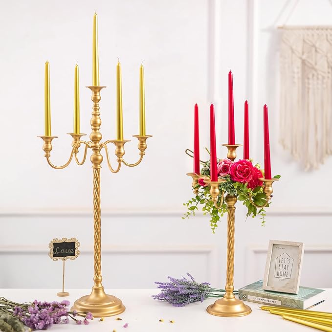 Sziqiqi 28In Floor Candelabra Tall Taper Candlestick for Candle and Floral Metal Candle Holders Table Centerpiece for Wedding Party Event Room
